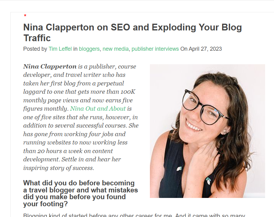 Nina Clapperton – Profitable Part-Time Blogger